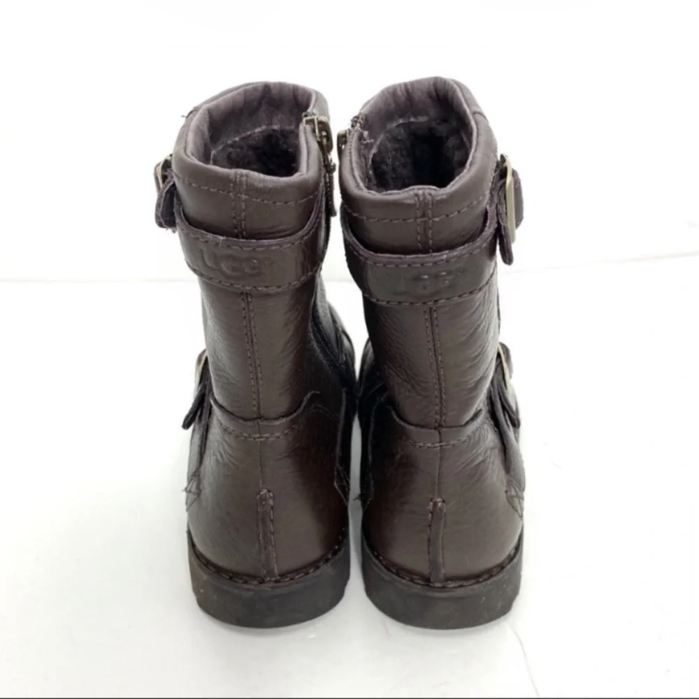 Ugg Cowen Cap toe Sheepskin Leather Biker Moto Boot in Brown Size 4 SN 3295